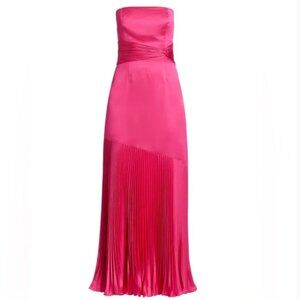 AMUR Strapless Pleated Pink Midi Dress | Pink | Size 10 | NWT